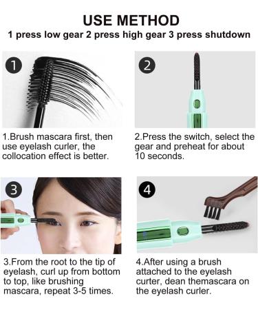 Heated Eyelash Curler Electric Heating Lash Curler Mini Portable Makeup Electric Curling Fast Anti Burn Long Lasting USB Rechargeable with Built in Comb for Women (Green) - Buy Online on GoSupps.com
