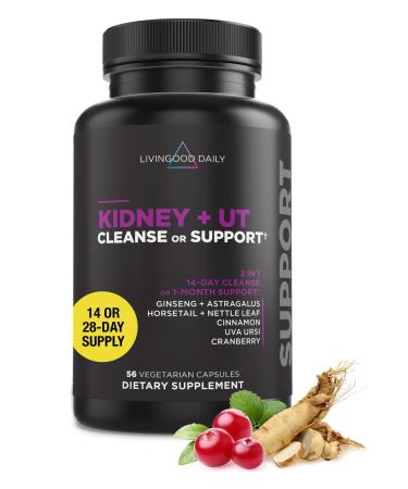Livingood Daily Kidney Cleanse & Urinary Tract Support Supplement for Women & Men 14-Day Detox or 28-Day Wellness Routine with Cranberry Nettle Leaf Astragalus & Cinnamon Gluten Free 56 Capsules