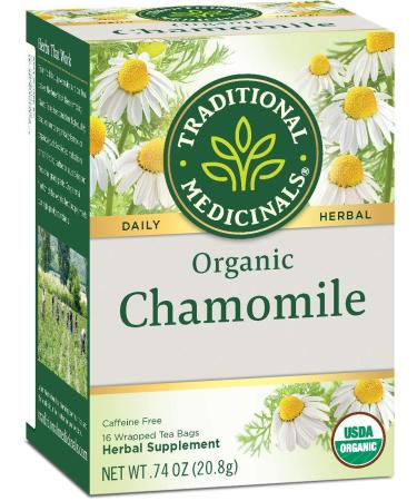 Traditional Medicinals Herbal Teas Organic Chamomile Naturally Caffeine Free 16 Wrapped Tea Bags .74 oz (20.8 g)