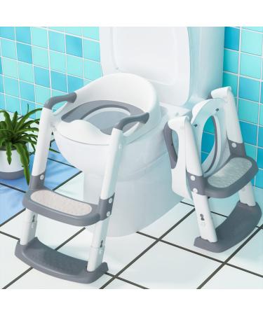 Potty Training Seat for Kids with Step Stool Ladder, Toddler Potty Training Toilet Seat for Baby Boys, Toddler Toilet Potty Chair(Grey) Gray