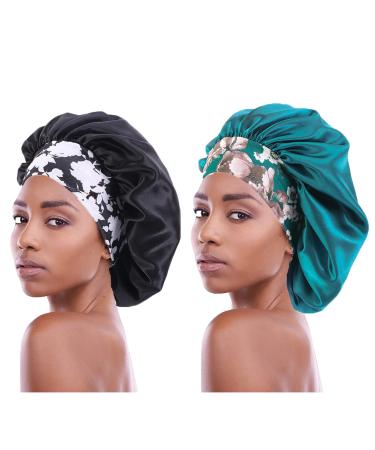 2 pieces satin hair hood for black women Elastic wide band sleep caps.