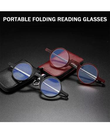 2 Pack Portable Folding Round Frame Reading Glasses for Men Women Anti Blue Light Reader with Keychain Bag Compact(Grandeur:1.5x) - Buy Online on GoSupps.com