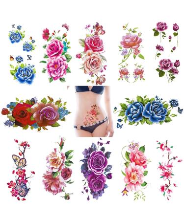 Temporary Tattoos for Women Body Art Stickers Rose Flower Butterfly Tattoos Supplies DIY Beautiful Decorations Decal Waterproof 12 Sheets Patriotic people Large Style Stickers Flowers Tattoos