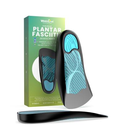 Welnove Plantar Fasciitis Relief Insoles - 3/4 Anti-Slip & Arch Support Inserts - Plantar Fasciitis Insoles - Heel Cups Orthotic Cushions - Women's 6-10 Men's 6-8 Blue S:Women's 6-10 Men's 6-8
