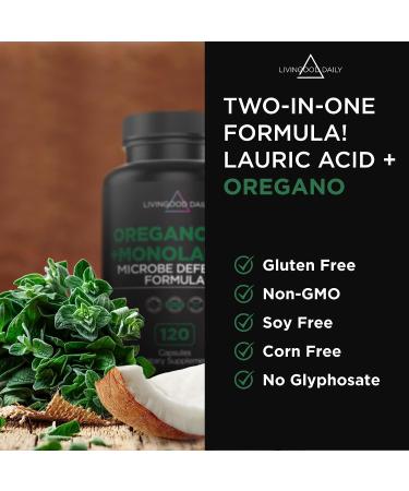 Livingood Daily Oregano Oil + Monolaurin Supplement - 1000mg Capsules for Gut Health & Immune Support - Natural Antibiotics & Antioxidant - 120 Capsules - Buy Online on GoSupps.com