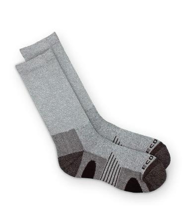 EcoSox Bamboo Viscose Diabetic Non-Binding Hiking/Outdoor Crew Socks for Men & Women | Integrated Smooth Toe | Pillow Cushioning | Improve Foot Health w/Better Circulation (Large - Grey) Large (1 Pair) Grey