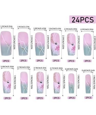 Acrylic Press On Nails False Nails Square Fake Nails with Glue Reusable Cute Press On Nails Gradient Flower Fake Nails with Designs Full Cover Medium Coffin - Buy Online on GoSupps.com
