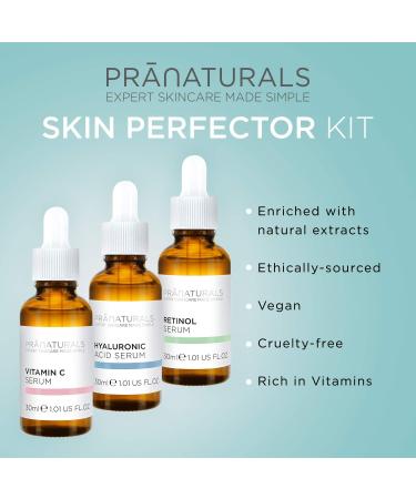 PraNaturals Skin Perfector Face Serum Kit 3x30ml Hyaluronic Acid Retinol & Vitamin C Face Care Anti Ageing Lotion Reduces fine lines and wrinkles Enriched with natural oils and vitamins - Buy Online on GoSupps.com