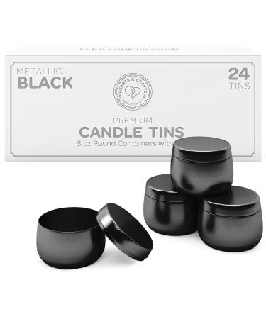 Hearts & Crafts Black Candle Tins 8 oz with Lids - 24-Pack of Bulk Candle Jars for Making Candles Arts & Crafts Storage Gifts and More - Empty Candle Jars with Lids Black 8oz
