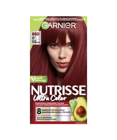 Garnier Nutrisse Ultra Color Permanent Hair Dye Vibrant Long-Lasting Colour Vegan Formula Nourished Hair Protects Hair Against Dryness 660 Fiery Red 1 Application Packaging May Vary RED SHADES 660 Fiery Red