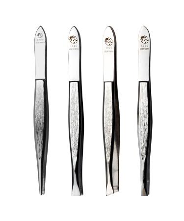 Sonnenschein by Hans Kniebes Eyebrow Tweezers 4 Stainless Steel Tweezers for Plucking Hair and Removing Blackheads for Precise Facial Care 4er Set