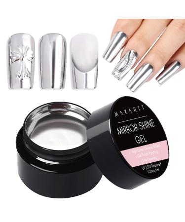 Makartt Mirror Shine Gel 8ml Silver Chrome Metallic Gel Nail Polish Soak Off UV/LED Painting Gel for 3D Mirror Effect Lines Drawing Nail Art DIY Silver-8ml Mirror Shine Gel