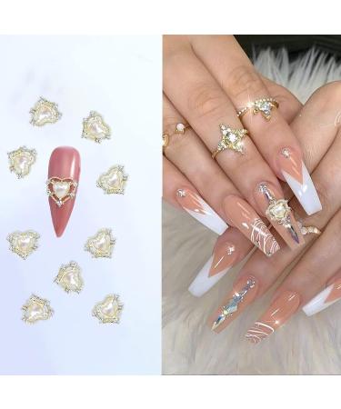 YOSOMK 24PCS Heart Nail Charms | White Pink 3D Pearls & Gems for Acrylic Nail Art Design - Buy Online on GoSupps.com
