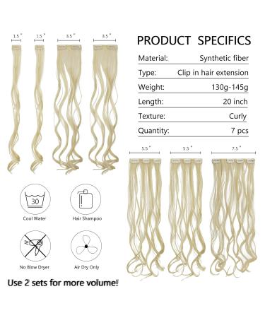Feshfen Clip In Extensions Set - 7 Parts 16 Clips 50cm Wavy Bright Bleach Blonde Hair Extensions for Women - Buy Online on GoSupps.com