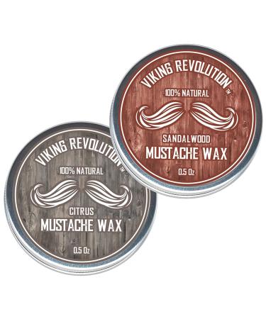 Mustache Wax 2 Pack - Beard & Moustache Wax for Men - Strong Hold Helps Train Tame & Style (Citrus & Sandalwood, 2 pack) Citrus & Sandalwood 0.5 Ounce (Pack of 2)
