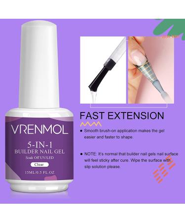 Vrenmol 5 in 1 Builder Base Nail Gel Set - 15ml Clear & Nude | Professional Nail Strengthener & Extension Gel for Nails Repair and Art Decoration - Buy Online on GoSupps.com