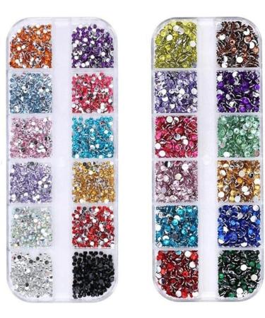 2Boxes 12 Grids Shiny Flat Back Rhinestones 3D Glitter Colorful 2mm 3mm Nail Art Rhinestones AB Crystal - Buy Online on GoSupps.com