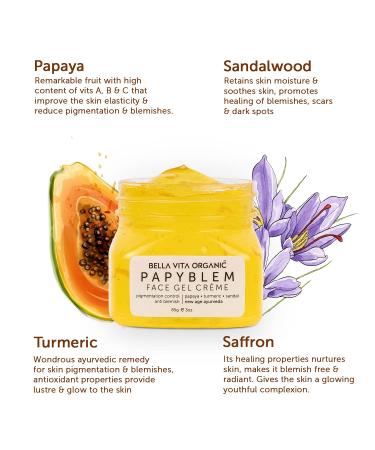 Bella Vita Organic Papaya Face Cream Gel - Glow Pigmentation & Blemish Removal with Saffron | 60g - Buy Online Now - Buy Online on GoSupps.com