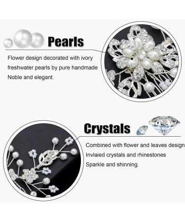 Bridal Rhinestone Pearl Silver Crystal Flower Hair Clip Comb | Wedding Headpiece for Women Girls Bridesmaid - Buy Online on GoSupps.com