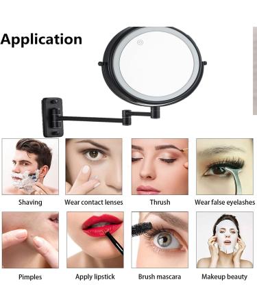 Gecious Black LED Makeup Mirror with 3 Color Lights 8 inch Double Sided 1X/7X Magnifying, 360 Rotation Vanity Mirror for Home Bathroom Shaving - Plug Powered - Buy Online on GoSupps.com