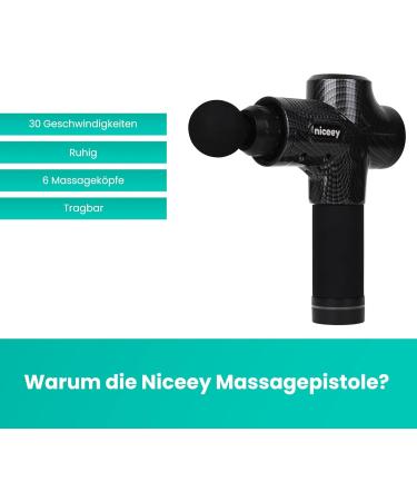 Niceey Massage Gun - 30 Speed Percussion Device for Muscle Relief | Massage Mat & 6 Heads for Shoulder & Back Relaxation - Black - Buy Online on GoSupps.com