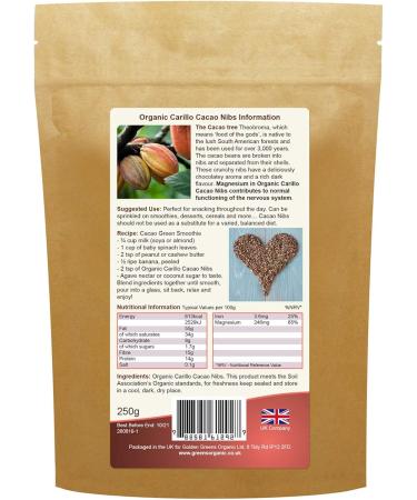 Golden Greens Organic Raw Criollo Cacao Nibs 250g - Buy Online on GoSupps.com
