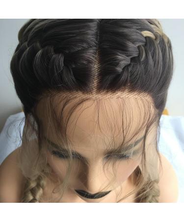 Middle Doublu Blonde Braids Synthetic Lace Front Wigs for Women - Long Dark Roots Ombre Blonde Party & Cosplay Hair - Heat-Resistant Fiber - Buy Online on GoSupps.com