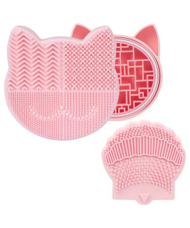 Songaa Silicone Makeup Brush Cleaning Mat with Detachable Brushes Organizer Makeup Brush Cleaner Pad Claw Shaped Cosmetic Brush Cleaner Scrubber Tool Pink