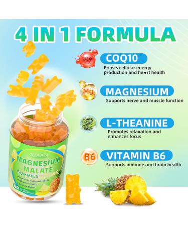 Magnesium Malate Gummies 1000mg Chewable Magnesium Malate Supplements with CoQ10 L-Theanine & Vitamin B6 for Energy Boost & Muscle Health Sugar-Free/Vegan Pineapple Flavor 60 Count Pineapple 60 Count (Pack of 1) - Buy Online on GoSupps.com