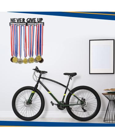 Yerliker Never Give Up Medal Holder - 16 Metal Hanger for Over 50 Medals - Easy to Install Sports Award Display for Runners, Gymnasts, Soccer Players - Wall Mount Ribbon Rack - Buy Online on GoSupps.com
