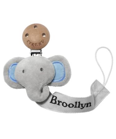 TYRY.HU Personalised Dummy Clips Boys Girl Soother Pacifer Chain Holder Set for Baby DIY Customized Name Unisex Newborn Universal Dummies Colour Baby Gift Elephant Soft Webbing BPA Free A-Elephant