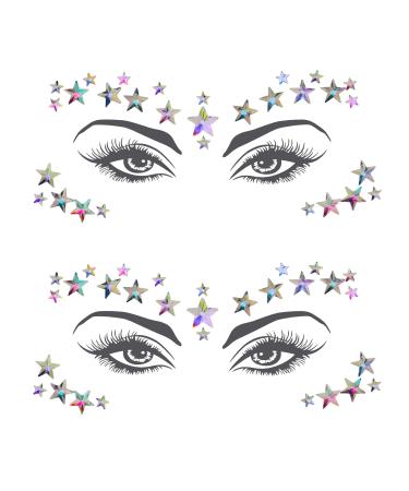 RLMOON Mermaid Face Jewels Rhinestone Sticker Face Gem Cosplay Mermaid Halloween Face Decoration 3D Crystal Sticker Rave Accessories for Carnival Music Festival Party Collection 10(2 Sheet Star)