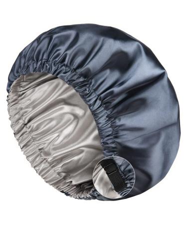 YANIBEST Satin Bonnet Silk Bonnet Sleep Cap for Women - Extra Large Reversible Adjustable Satin Cap Sleeping Curly Natural Hair(Large,Ash Blue) Large Ash Blue