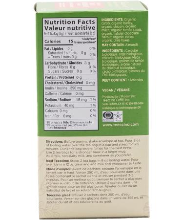 Teeccino Herbal Tea Maca Chocolat Rich & Roasted Herbal Tea That s Caffeine Free & Prebiotic with Natural Energy from Adaptogenic Peruvian Maca 25 Tea Bags - Buy Online on GoSupps.com