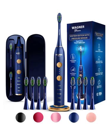 Wagner & Stern WHITEN+ Edition. Smart Electric Toothbrush with Pressure Sensor. 5 Brushing Modes and 3 Intensity Levels, 8 Dupont Bristles, Premium Travel Case. Royal Blue