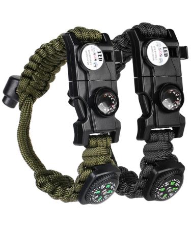 Flintronic paracord survival bracelet kit 8-in-1 survival bracelet set lighter 100-DB pipe+compass+thermometer+multitool+LED light+waterproof military paracord