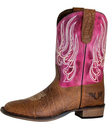 TuffRider Youth Arches Flame Embroidered Pink Square Toe Western Boots - Size 5, Brown - Buy Online on GoSupps.com
