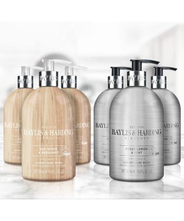 Baylis & Harding Elements Hand Wash Bundle - 6 Bottles, 3 x 500 ml Oud Wood & Bergamot and 3 x 500 ml Lemon & Mint - Vegan Friendly - Buy Online on GoSupps.com