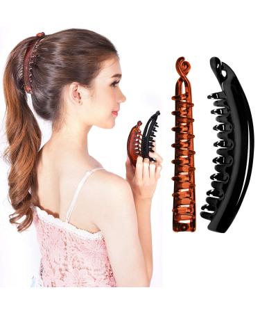 High-Quality RC Roche 2-Piece Ponytail Hair Clip Set - Robust Banana Clasps for Extra Volume - Black & Brown - Buy Online on GoSupps.com