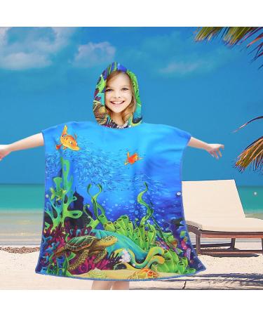 FEBE Bath Poncho for Kids | Hooded Bath Towel & Bathrobe for Toddlers | Ocean Theme - Buy Online on GoSupps.com