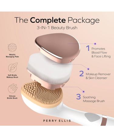 Perry Ellis 3-in-1 Massaging Beauty Brush for Women | Eye Massager & Facial Cleansing Brush | Battery Operated Skin Care Tool - 3 Modes for Makeup & Skincare - Buy Online on GoSupps.com