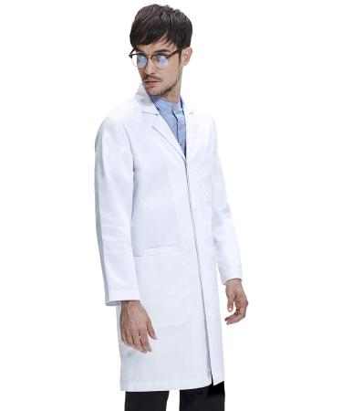 Dr. James Lab Coat Men Snaps Smartphone and Tablet Pockets Classic Fit 40 Inch Length White Medium