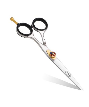 Professional Hairdressing Scissors 5" with Hook Gemstone Dial Spring Screw Rubber Finger Pads & Bump - Razor Edge Steel Salon Hair Scissors - Anti-Rust Barber Scissors Hair Dressing Tool for Cutting Razor Edge 5"