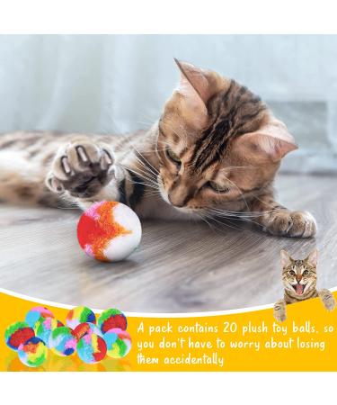 20 Pcs Assorted Color Cat Pom Pom Balls - Small Plush Kitty Toys for Cat and Kitten - 1.6 Inch Diameter - Buy Online on GoSupps.com