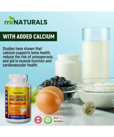 miNATURALS Psyllium Husk Capsules + Calcium | 220 Soluble Fibre Supplement Pills | Use as Stool Softner & Constipation Relief for Men Women | Supports Digestive Health - Buy Online on GoSupps.com