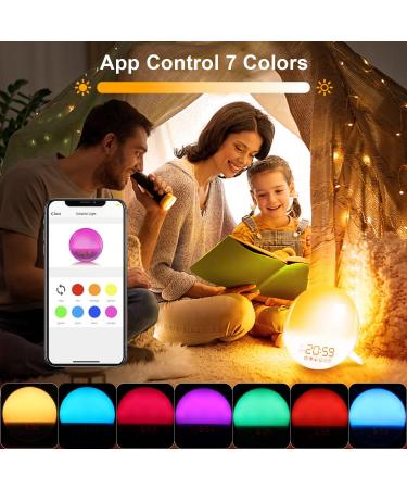 Ghustar Lichtwecker Wake Up Light - Daylight Alarm Clock with Sunrise & Sunset 7 Colors 2 Alarms 7 Natural Sounds FM Radio 20 Brightness Levels Ideal LED Night Light for Adults - Buy Online on GoSupps.com