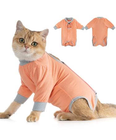 AVONT Cat-ResseSsuit kitty dividers with sleeves at the front for operations alternative surgical spay suit for female cats after operations skin diseases protection gray size coral L