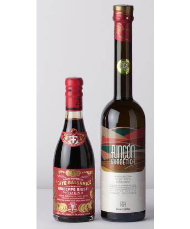 Rincón de la Subbética 500 ml and Giuseppe Guisti 3 Medaglie d'oro Champagnottina 375 ml - Gift Set Extra Virgin Olive Oil and Balsamic Vinegar