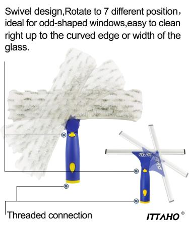 ITTAHO 12 Squeegee & 11 Microfiber Scrubber Combo with Stainless Steel Pole - Extendable Window Cleaner for Car, Shower & Glass Doors - Swivel Style - Sky Blue - Buy Online on GoSupps.com