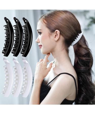 RC Roche 6 pieces of ponytail hair clip Hair clip banana clasp women high quality robust for more volume medium black and white 1 piece (6 -pack) black and white